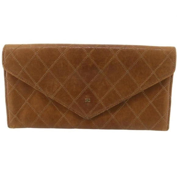 CHANEL Brown Leather Matelasse Long Wallet on Chain Envelope Gold CC - Picture 7 of 14